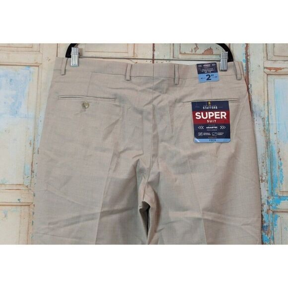 Stafford Mens 36x30 Light Sand Gray Pants Super Suit Classic Fit Stretch Comfort - Picture 6 of 10